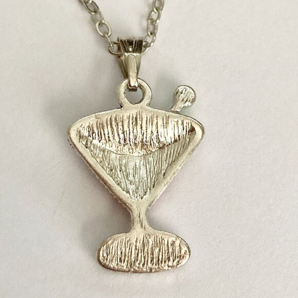 Martini Cocktail Drink Cup Glass Charm Necklace Pendant Red Enamel 18" Chain - Picture 6 of 9